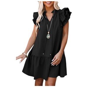 Elegant Black Ruffle Sleeve Dress